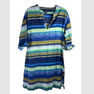 Talbots Dress Womens medium Blue tunic medium green striped cotton casual career